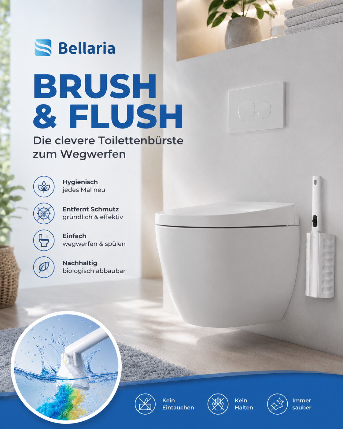 Brush & Flush hygienische Toilettenbürste mit Einweg-Pads