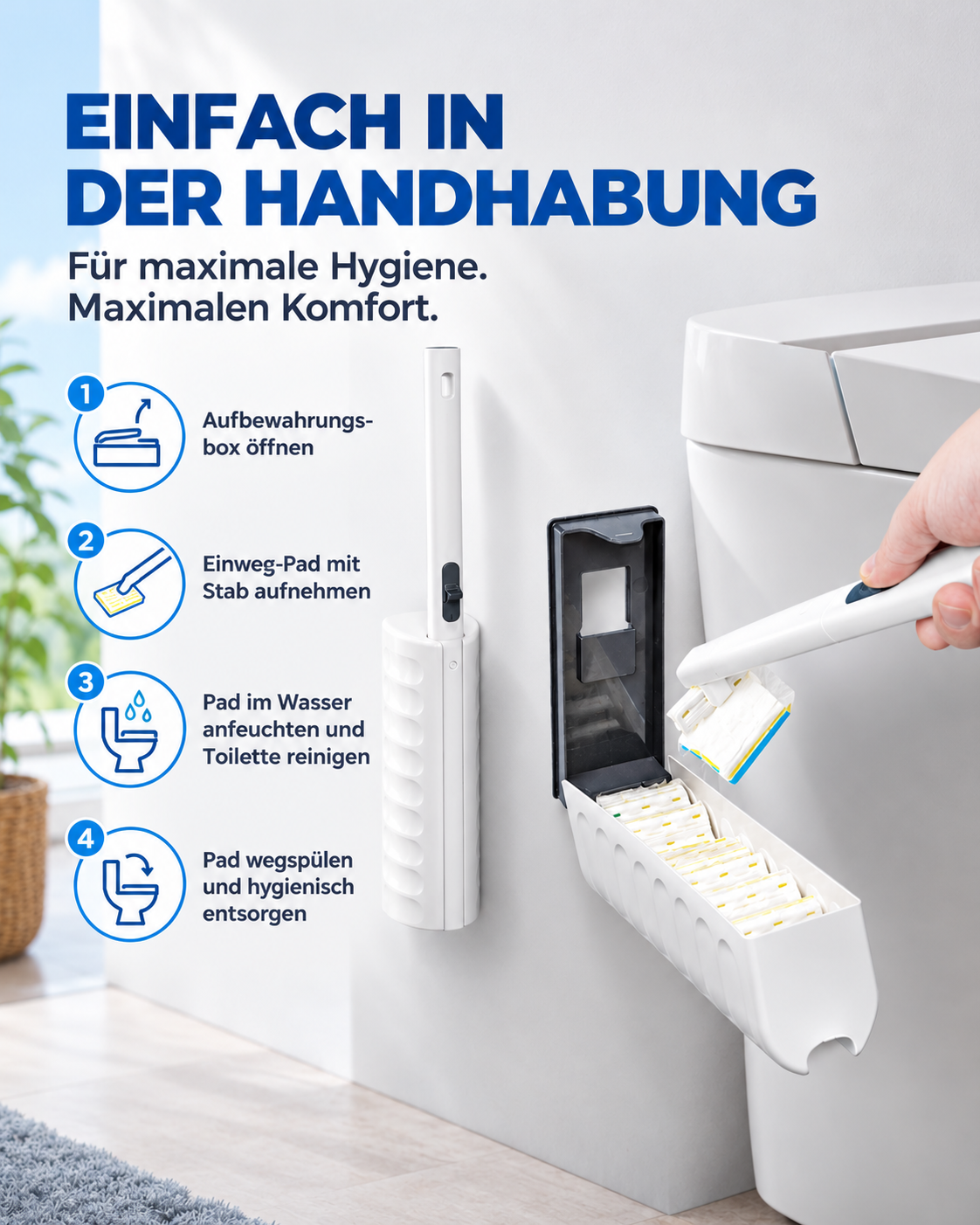 Brush & Flush hygienische Toilettenbürste mit Einweg-Pads
