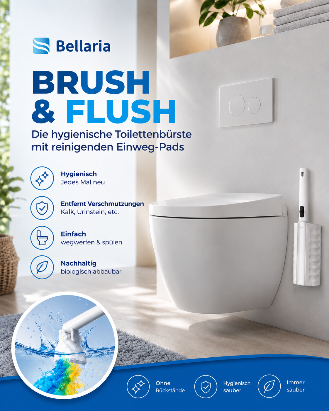 Brush & Flush hygienische Toilettenbürste mit Einweg-Pads