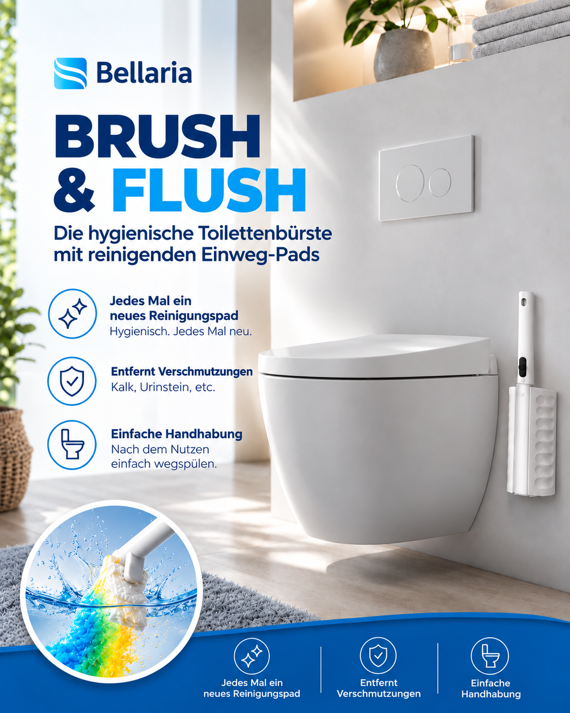 Brush & Flush hygienische Toilettenbürste mit Einweg-Pads